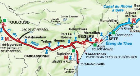 Map of the Canal du Midi area